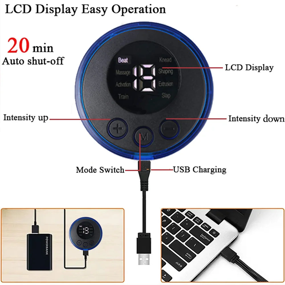 Treinador EMS 3 em 1 sem fio, recarregável via USB, para abdômen e braços. Estimulador muscular elétrico inteligente para tonificar e definir o corpo.