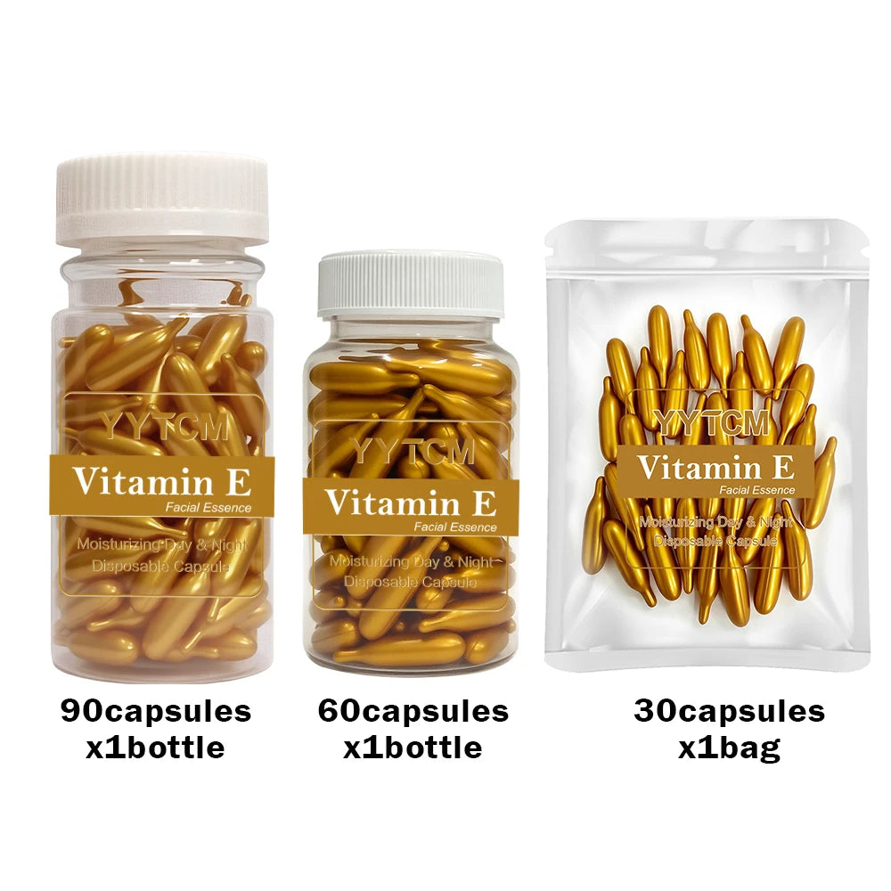 Cápsulas de sérum de Vitamina E de uso único, essência facial hidratante e nutritiva, para hidratação e cuidado da pele (90 cápsulas por frasco – 1 frasco).