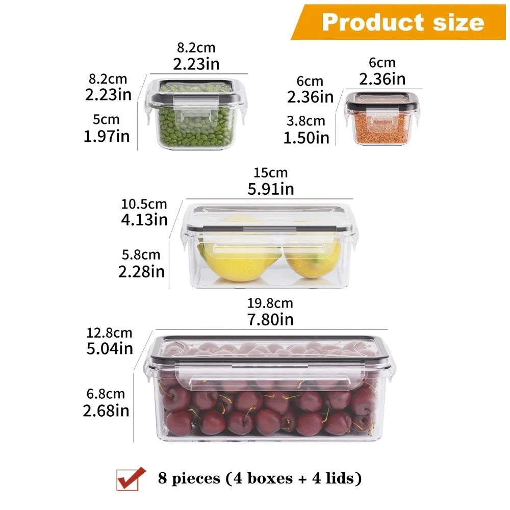 Kit 8 Potes Herméticos para Alimentos – BPA Free, Micro-ondas e Freezer