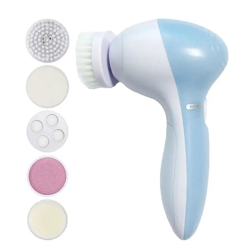 Escova de limpeza facial elétrica 5 em 1, máquina de limpeza do rosto com efeito spa, massageador de cuidados com a pele, removedor de cravos e limpador facial.