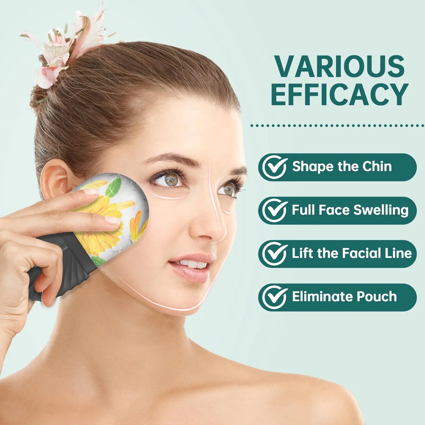 Rolo facial de gelo (1/2/3 peças), ferramenta de cuidados com a pele tipo Gua Sha, massageador facial para lifting e contorno do rosto.
