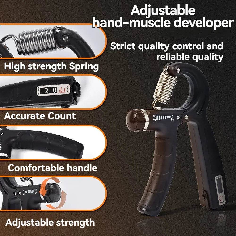 Fortalecedor de pegada ajustável de 5–60 kg, conjunto completo com contador, exercitador de punho, antebraço e mão para fortalecimento muscular.