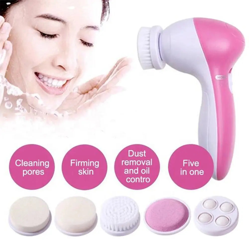 Escova de limpeza facial elétrica 5 em 1, máquina de limpeza do rosto com efeito spa, massageador de cuidados com a pele, removedor de cravos e limpador facial.