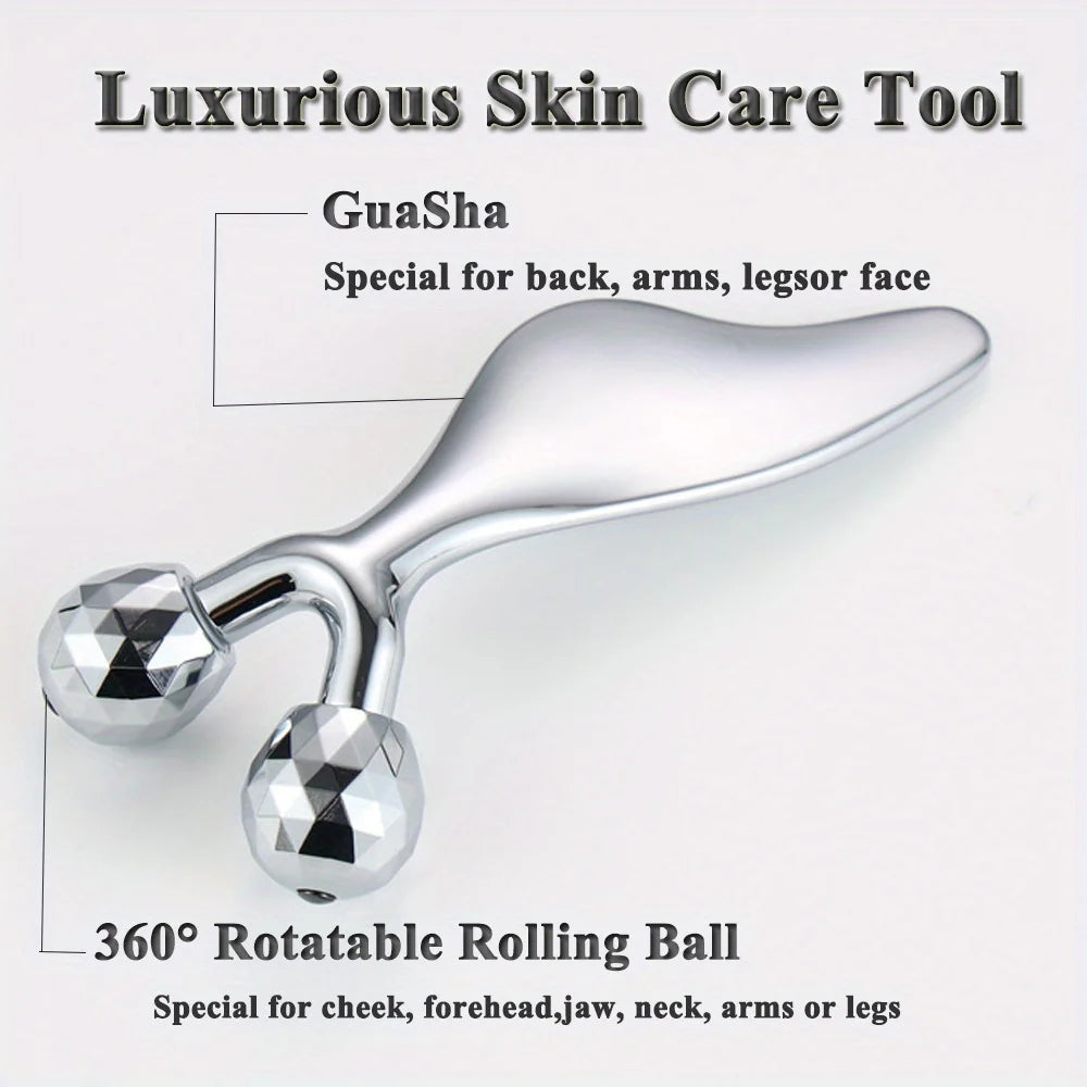Massageador facial 3D 2 em 1 e ferramenta de Gua Sha, rolo frio para rosto, olhos e queixo, ferramenta para lifting e firmeza da pele, esculpir o rosto e cuidados de beleza.