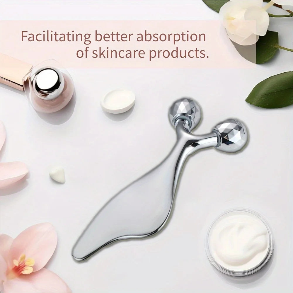 Massageador facial 3D 2 em 1 e ferramenta de Gua Sha, rolo frio para rosto, olhos e queixo, ferramenta para lifting e firmeza da pele, esculpir o rosto e cuidados de beleza.