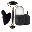 Kit de massagem facial com rolo de jade de dupla cabeça, Gua Sha em formato de coração, rolo de gelo para o rosto e placa de raspagem em aço inox, para firmar a pele e cuidados de beleza.