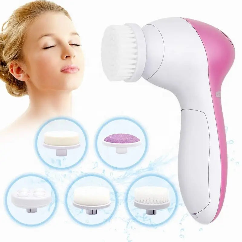 Escova de limpeza facial elétrica 5 em 1, máquina de limpeza do rosto com efeito spa, massageador de cuidados com a pele, removedor de cravos e limpador facial.