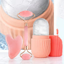 Kit de massagem facial com rolo de jade de dupla cabeça, Gua Sha em formato de coração, rolo de gelo para o rosto e placa de raspagem em aço inox, para firmar a pele e cuidados de beleza.