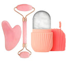 Kit de massagem facial com rolo de jade de dupla cabeça, Gua Sha em formato de coração, rolo de gelo para o rosto e placa de raspagem em aço inox, para firmar a pele e cuidados de beleza.