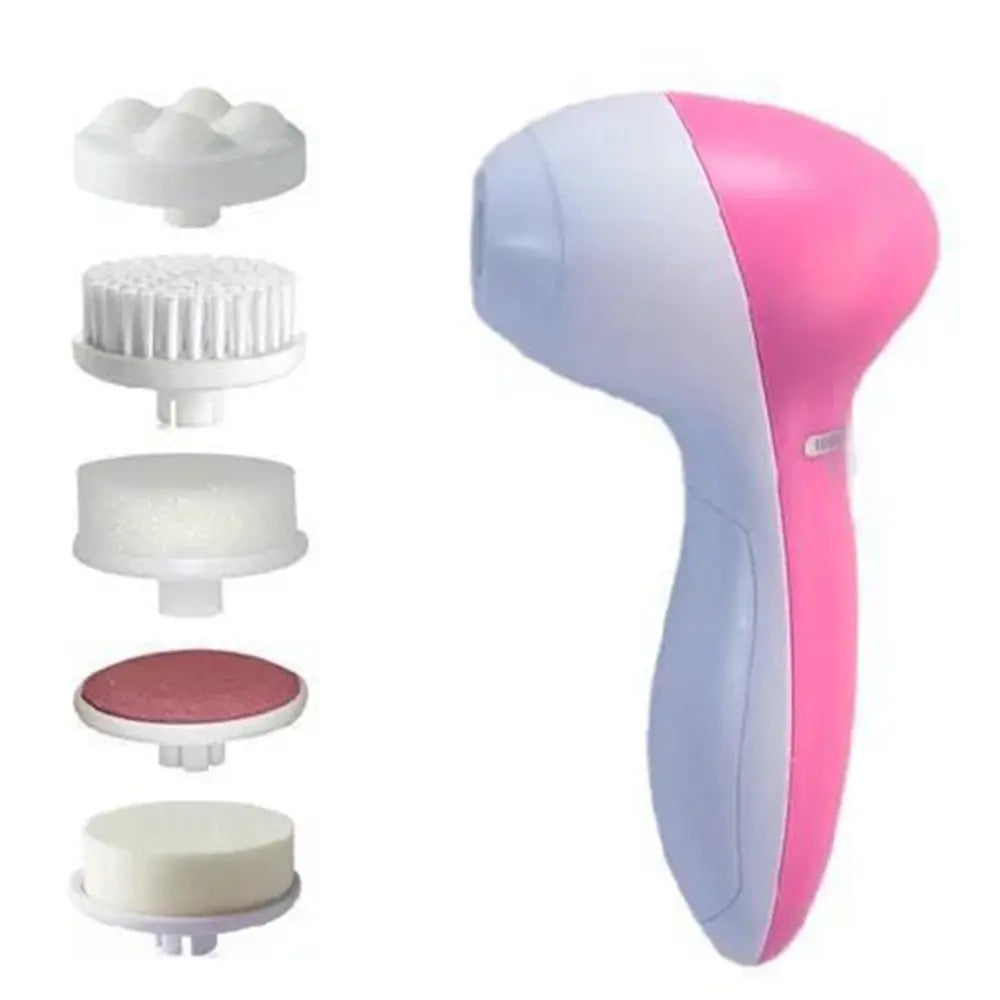 Escova de limpeza facial elétrica 5 em 1, máquina de limpeza do rosto com efeito spa, massageador de cuidados com a pele, removedor de cravos e limpador facial.