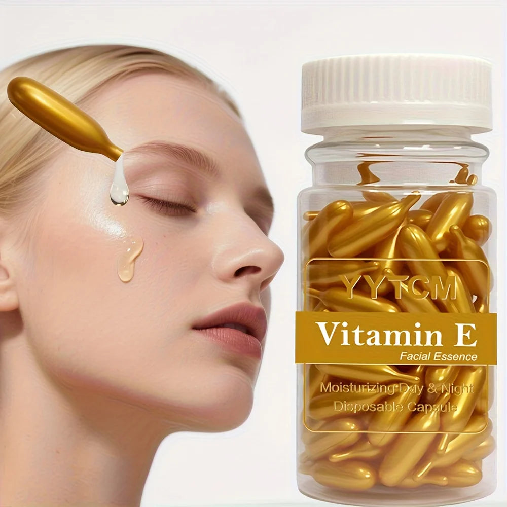 Cápsulas de sérum de Vitamina E de uso único, essência facial hidratante e nutritiva, para hidratação e cuidado da pele (90 cápsulas por frasco – 1 frasco).