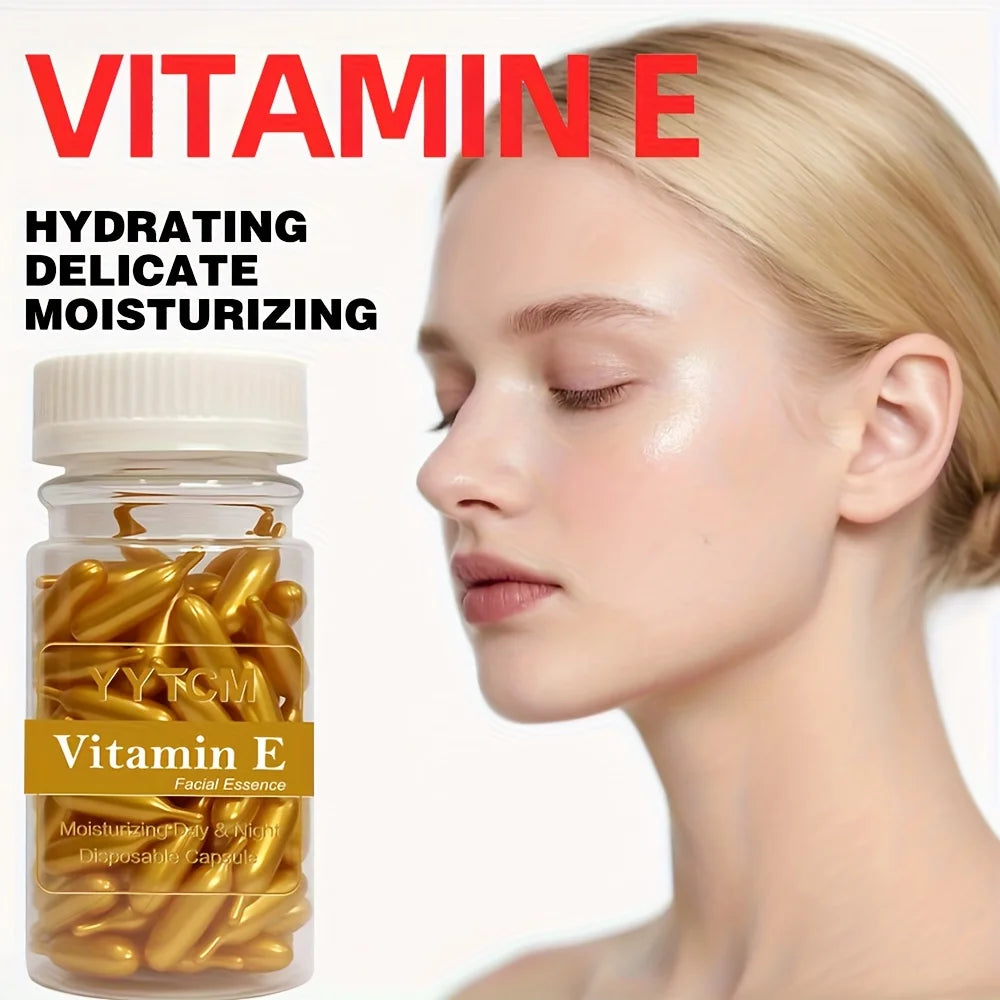 Cápsulas de sérum de Vitamina E de uso único, essência facial hidratante e nutritiva, para hidratação e cuidado da pele (90 cápsulas por frasco – 1 frasco).
