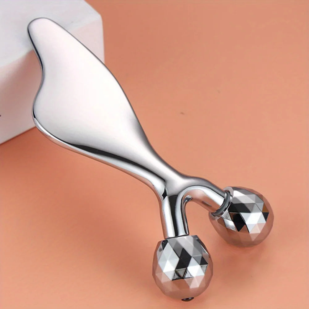 Massageador facial 3D 2 em 1 e ferramenta de Gua Sha, rolo frio para rosto, olhos e queixo, ferramenta para lifting e firmeza da pele, esculpir o rosto e cuidados de beleza.