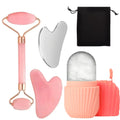 Kit de massagem facial com rolo de jade de dupla cabeça, Gua Sha em formato de coração, rolo de gelo para o rosto e placa de raspagem em aço inox, para firmar a pele e cuidados de beleza.